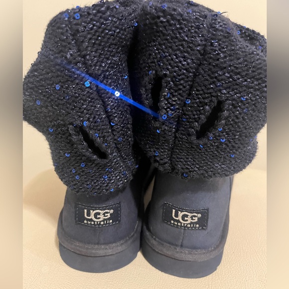 - UGG Australia Nyla  Navy Blue Suede Sparkle Knit Boots Women’s Size 9 - Picture 9 of 11